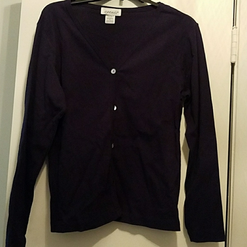 Long sleeve blue shirt with opalescent buttons